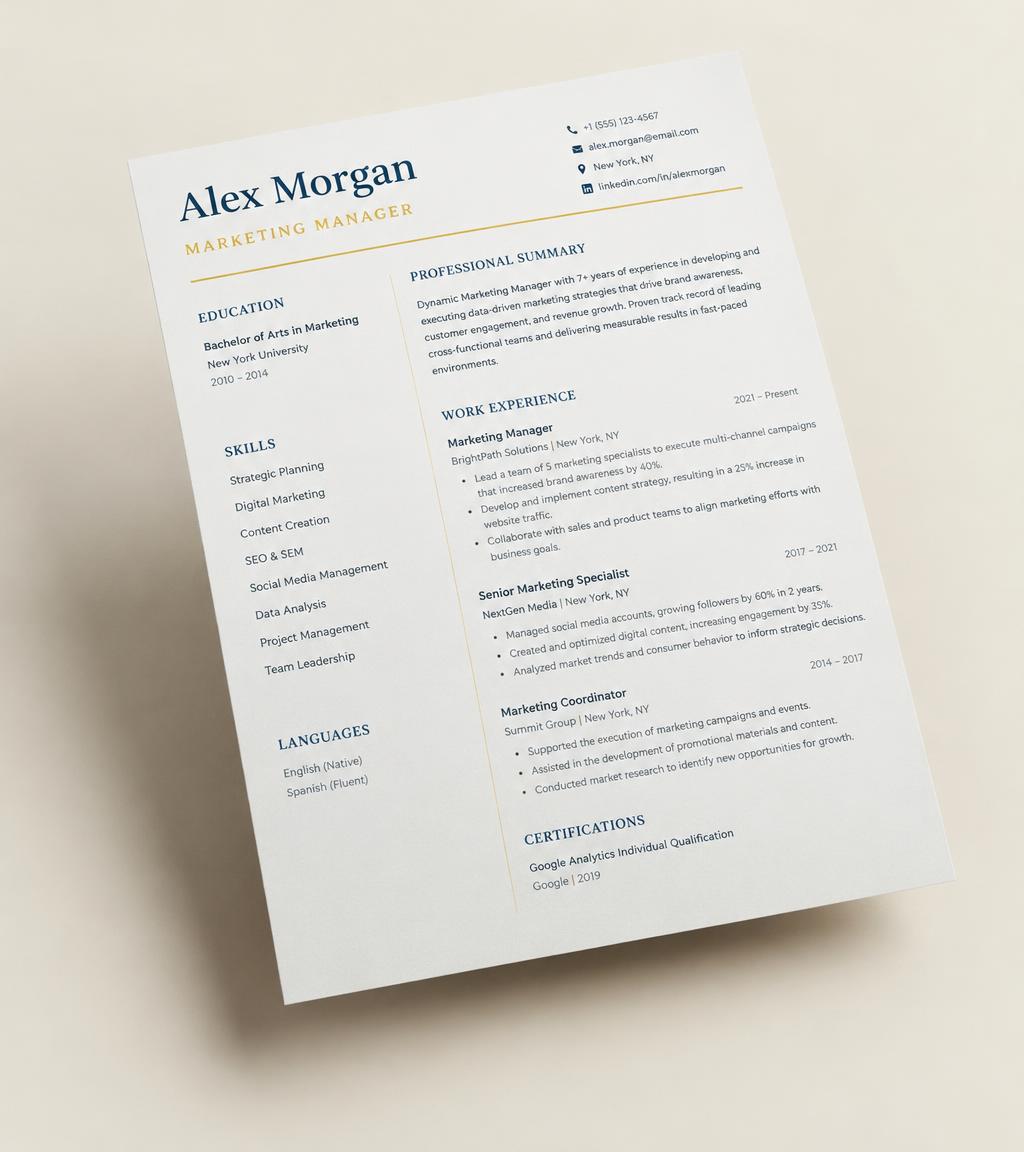 Professionally written resume example